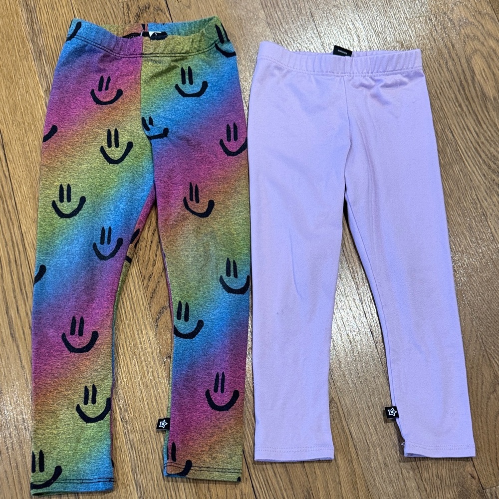 Pixielane Colorful Smiley and Lavender Kids Leggings 3T LIKE NEW